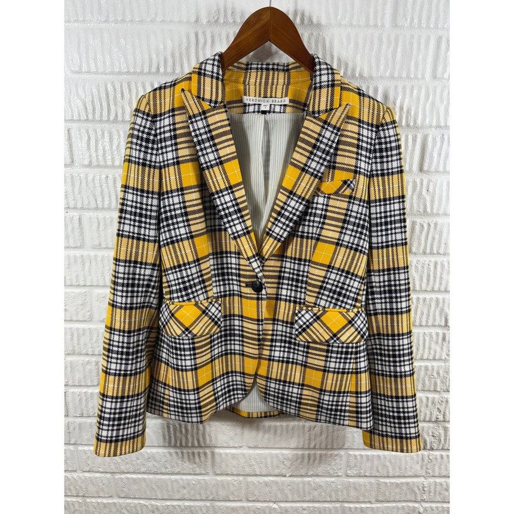 Veronica Beard Cutaway Yellow Plaid Dickey Jacket 4